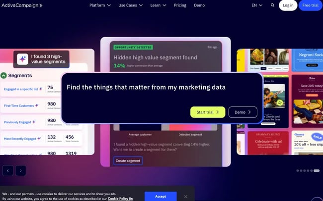 ActiveCampaign marketing automation and sales funnel software dashboard