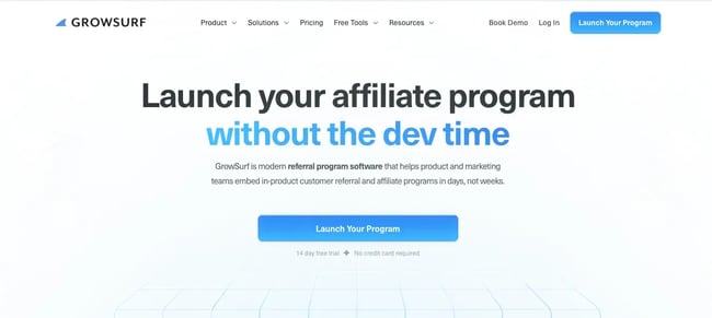 GrowSurf referral program software dashboard for B2B and B2C companies