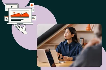 sales professional reviewing sales presentation guidelines while making a deck