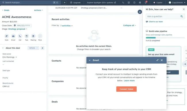 sample deal creation in hubspot crm