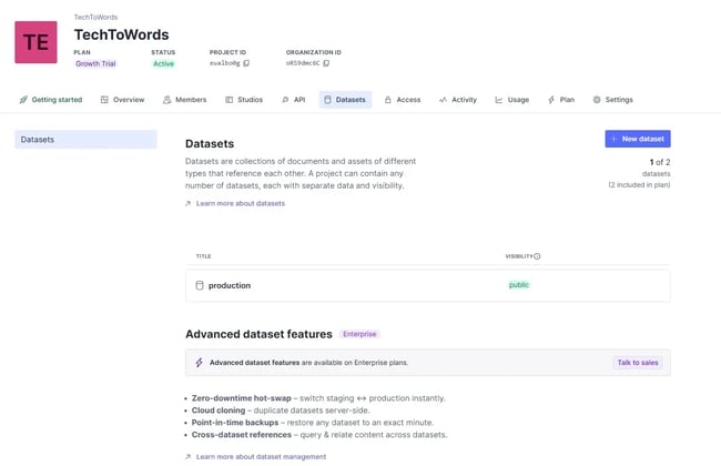 sanity.io content datasets, aeo cms