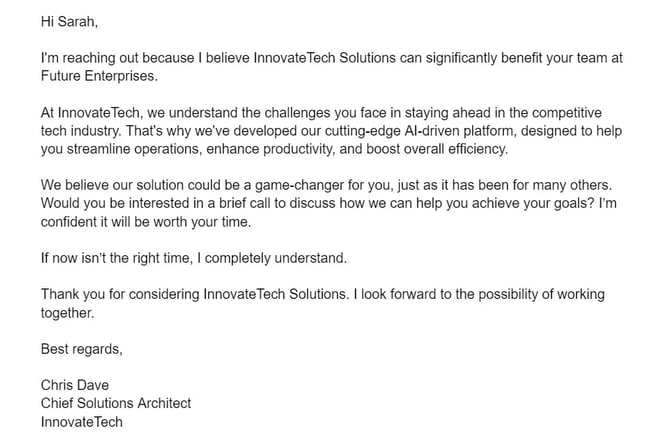 Outbound email that applies the Do What You Want strategy.