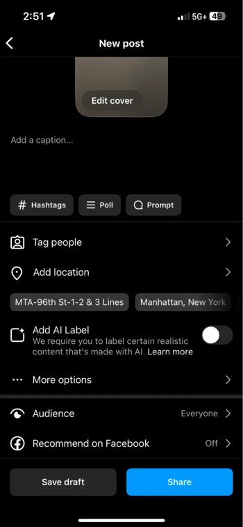 how to schedule a reel on instagram: Scroll down in the Post Settings screen and click More options.