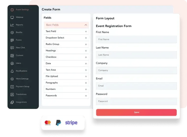 screen from event registration tool vfairs