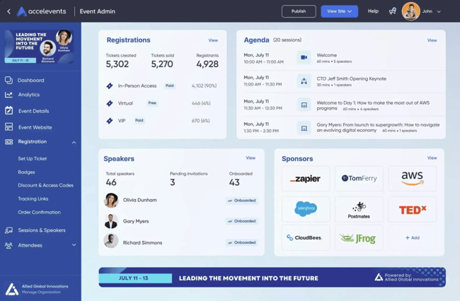screen from onecause, an event registration tool for fundraisers and nonprofits