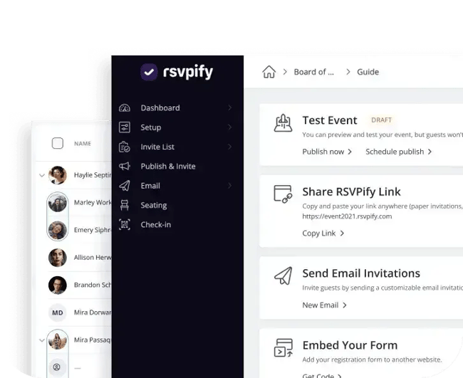 screen from rsvpify, a popular consumer event registration tool for internal events