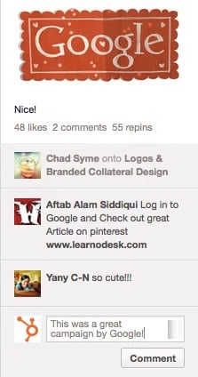 Pinterest Comments Google