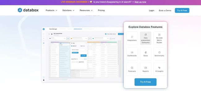 screenshot from databox home page for automated reporting processes