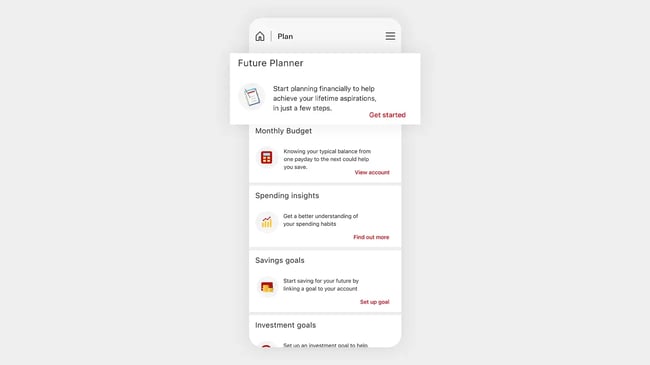 screenshot from hsbc’s personalized customer service, future planner app.