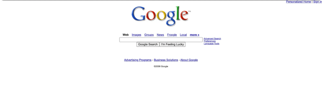 screenshot of google from 2006