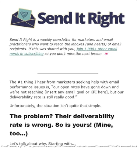 screenshot of the top of a ‘send it right’ newsletter