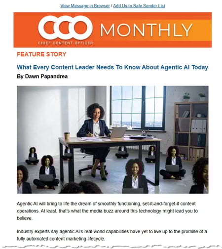 screenshot of the top of a recent chief content officer monthly newsletter