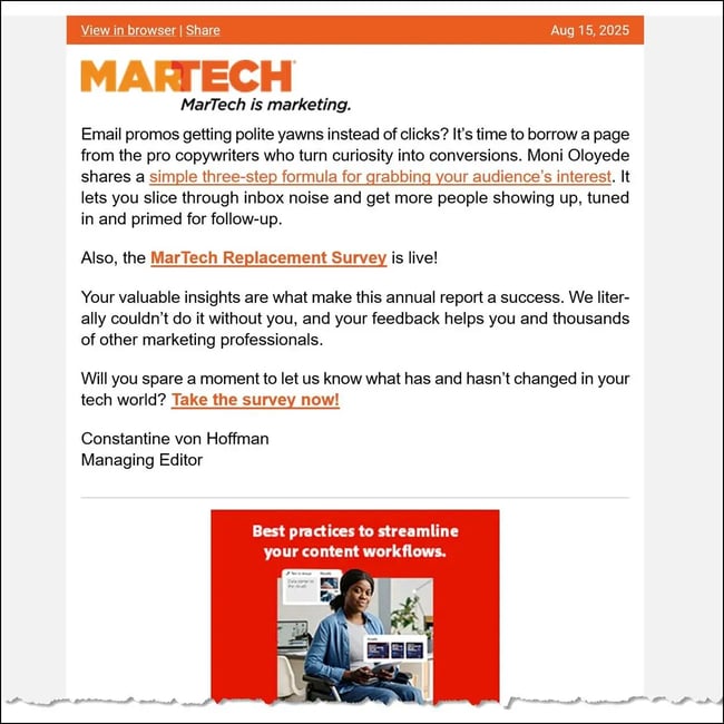 screenshot of the top of a recent martech newsletter