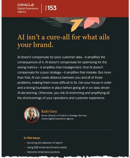 screenshot of the top of a recent oracle digital experience agency newsletter