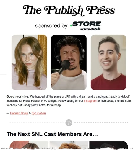 screenshot of the top of a recent publish press newsletter