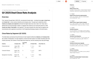 A deep research report in ChatGPT summarizing customer support trends, with citations and a side panel showing the HubSpot source record.