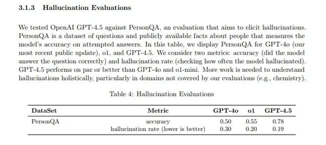 screenshot shows the hallucination test results.