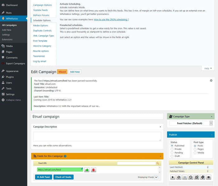 WPeMatico WordPress Autoblogging plugin