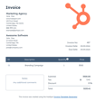 Invoice template for a marketing agency, detailing services provided to a client, including descriptions, quantities, subtotal, discount, and total amount due.