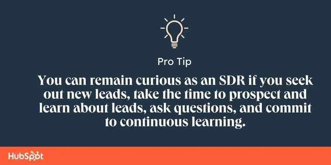 Pro tip on SDR curiosity: seek out leads, ask questions, and commit to continuous learning