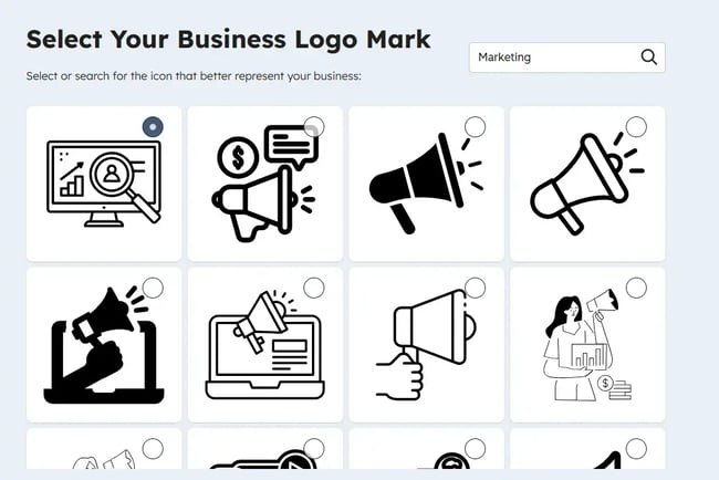 selecting a business logo mark in hubspot’s logo maker