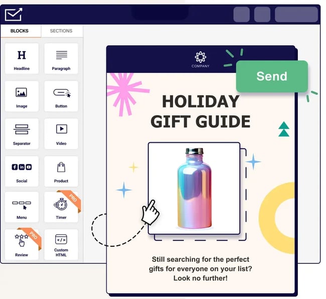 sender email marketing software drag and drop builder