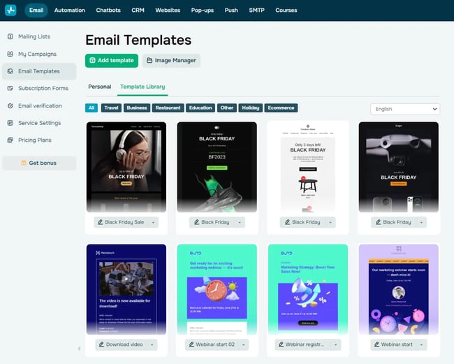 bulk emailing service, Sendpulses email marketing templates