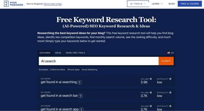 seo keyword research tools, ryan robinson