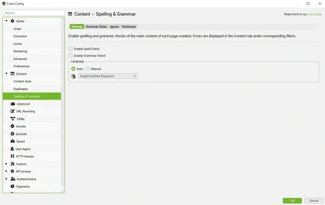 seo page-level ranking factors, use screaming frog for grammar and spelling check
