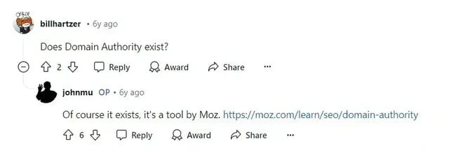 seo ranking factors, reddit comment by joun mueller on domain authority