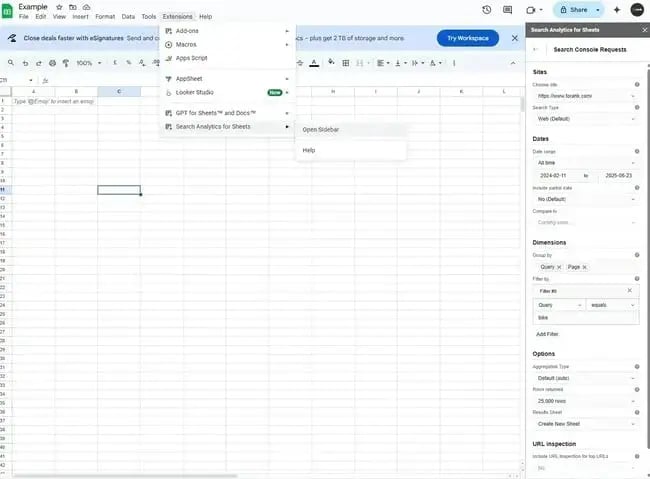 seo site analysis software, google sheets + search analytics for sheets-1