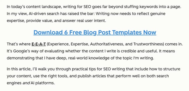 seo tip, include ctas - example of a hubspot blog with a cta