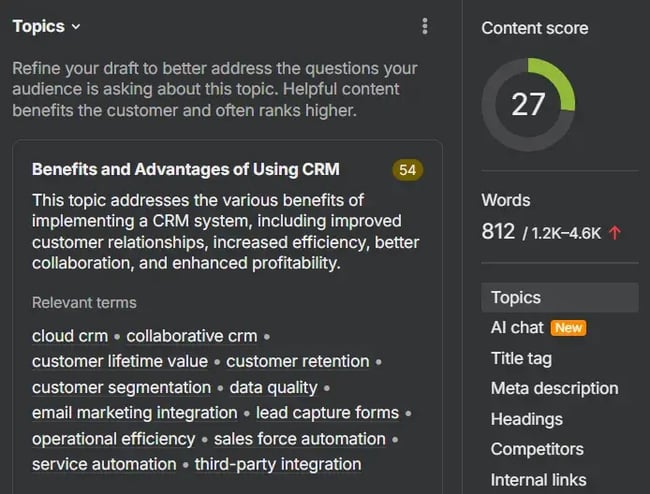 seo writing - ai content helper ahrefs relevant topics
