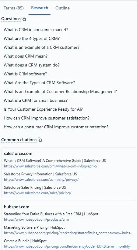 seo writing - clearscope research
