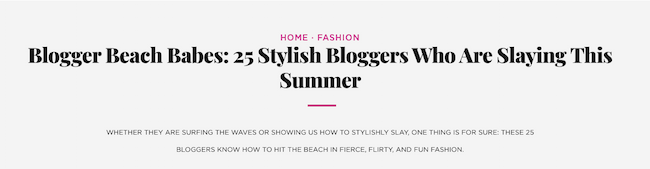 Page title SEO example, Essence: Blogger Beach Babes: 25 Stylish Bloggers Who Are Slaying This Summer