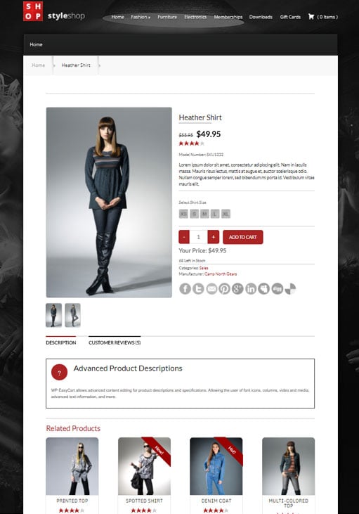 demo product page for online wordpress store