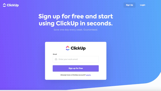 sign up form example, clickup