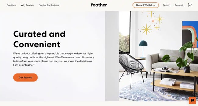 single product website example, Feather Furniture