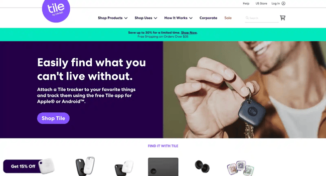 single product website example, Tile Trackers