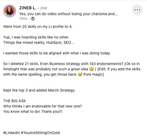Getting LinkedIn endorsements by asking via posts.