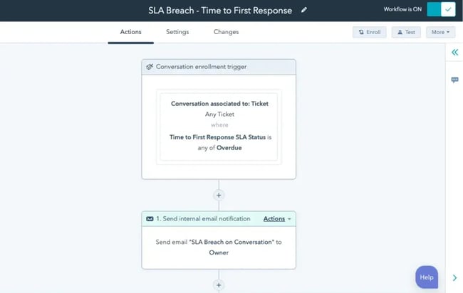 SLA tracking, an automated workflow builder interface HubSpot configured for SLA tracking