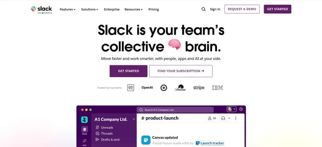 slack landing page, ai tools for b2b marketing