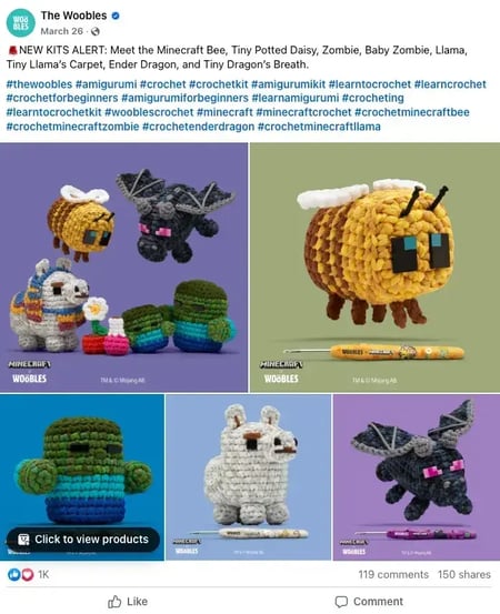 social media content formats example, images from The Woobles showcasing new products