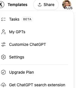 screenshot of chatgpt menu for creating custom gpts.
