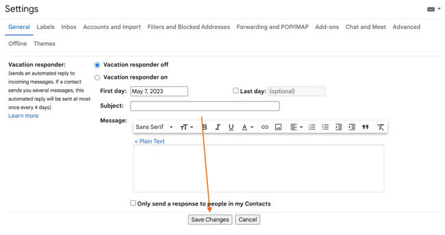 Scroll to the bottom and click Save changes.