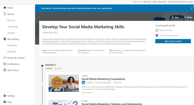 Image of LinkedIns Become a social media marketer course