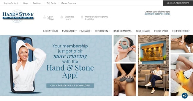 spa website, handstone