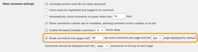 speed up a wordpress site by paginating comments