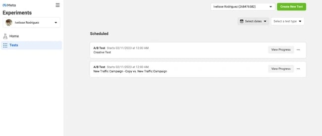 a/b testing on facebook:  experiments dashboard