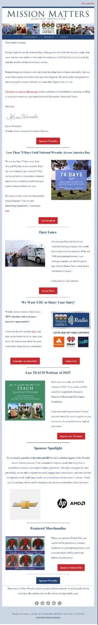 sponsorship email example from wreaths across america looking for wreath sponsors – and other things